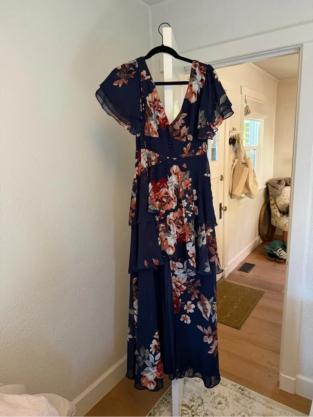 Lulu's Navy Floral Tiered Maxi Dress with Flutter Sleeves - Picture 2 of 2